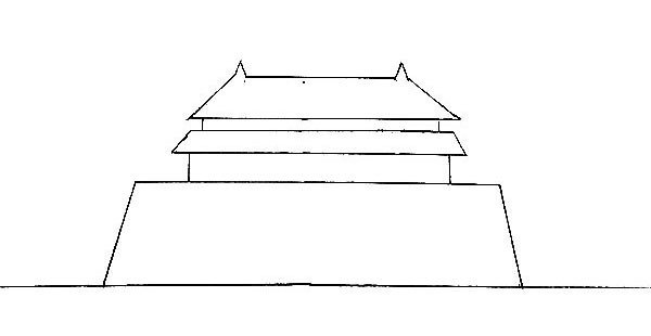 4.再画上第二层的屋顶及屋檐。