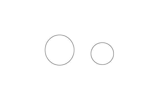 1.先画两个一大一小的圆，大圆是拖拉机的后轮，小圆是前轮。