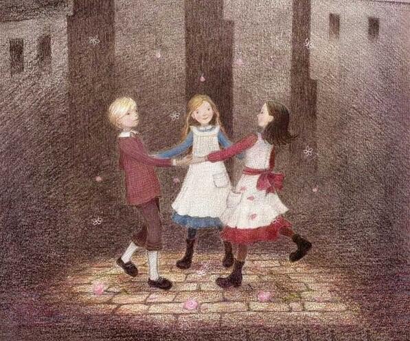 三个跳舞的小女孩人物主题彩铅画作品展示