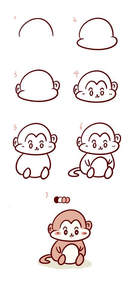 可爱的猴子简笔画教程