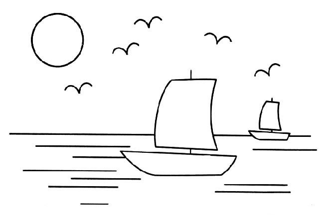 帆船与大海简笔画图片