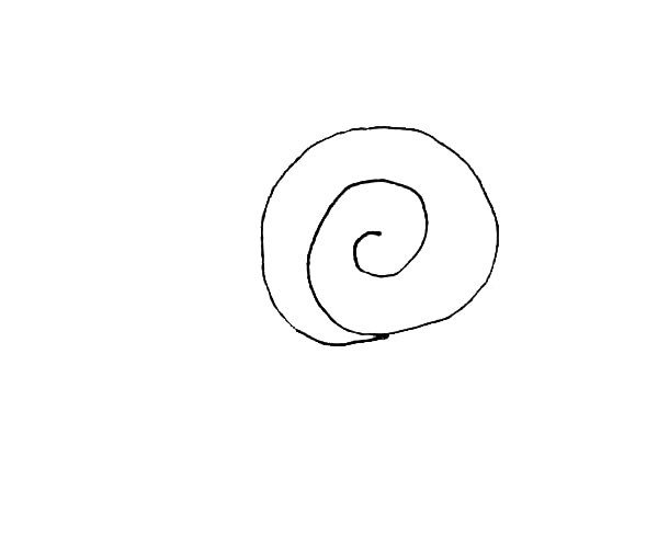 第一步：先画上一个漩涡的圆形作为蜗牛背上的壳。