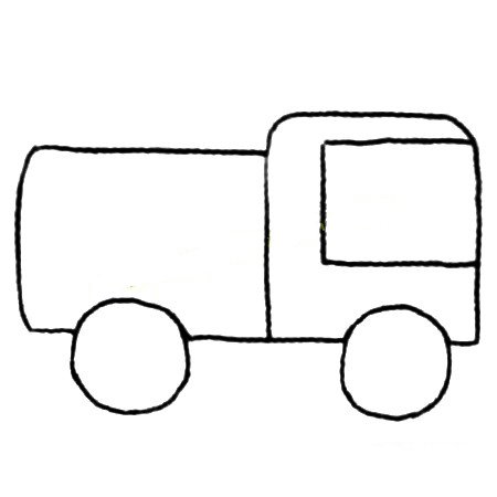 2.再画卡车的车窗和车轮。
