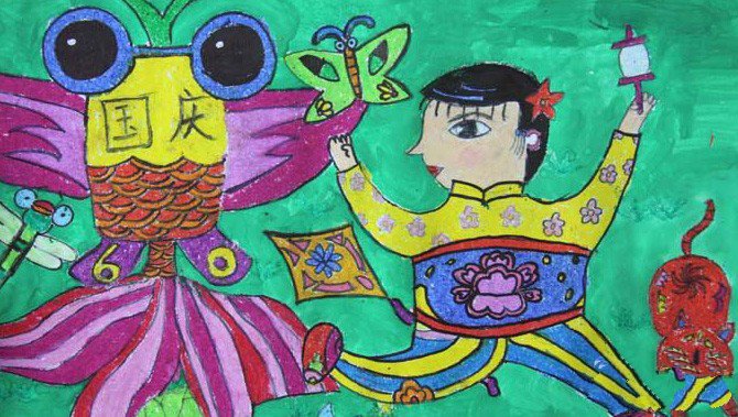 国庆放风筝,国庆节主题儿童画分享