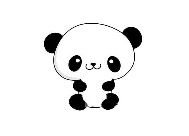 第七步  熊猫的体色是黑白相间的，眼睛、耳朵、四肢还有后背是黑色的，其余地方是白色的。这样熊猫简笔画就画好了。但在人们心中熊猫宝宝一直都是憨态可掬，以乖萌的形象示人，所以今天的简笔画教程也是乖萌版的！