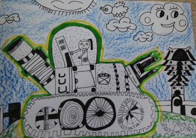 阅兵式上的坦克,以国庆节为主题的儿童画欣赏