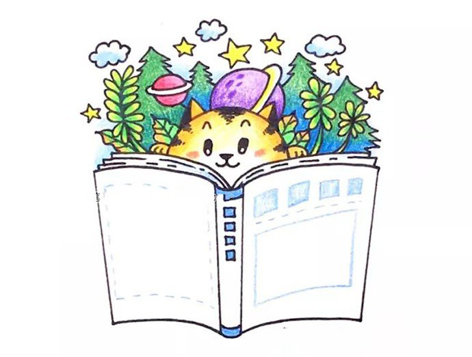 看书的小猫简笔画2