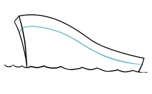 5.从船首到船尾画一条长长的曲线，平行于船的顶部。
