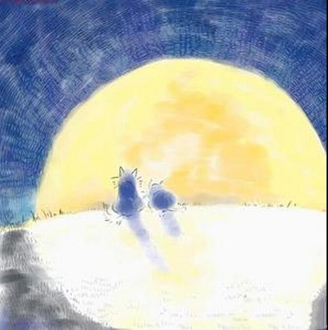 中秋节赏月儿童画-我们一起来赏月