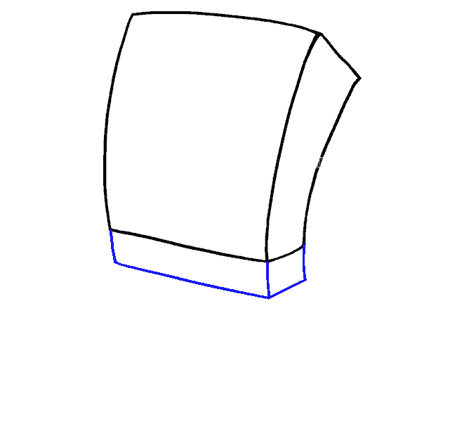 第2步：在正方形下面画一个窄矩形。这部分的形状将变成海绵宝宝的方形裤子。