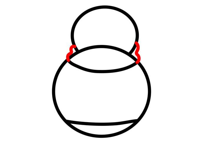步骤3.在两个圆的交接出画两个类似数字3的形状。