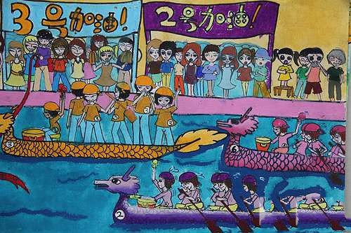 关于端午节的儿童画-赛龙舟