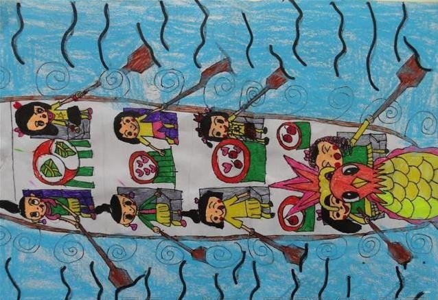 端午赛龙舟儿童画-划龙舟的欢乐