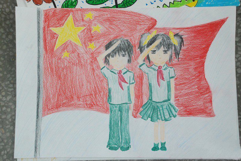 关于五一节的儿童画-红领巾心向党