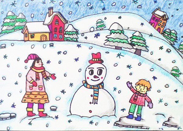 儿童画冬天绘画作品