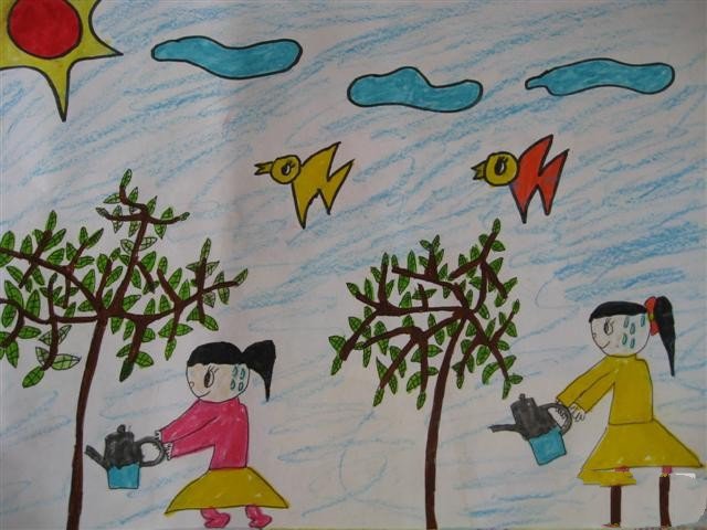 小学生植树节绘画-让绿色充满世界