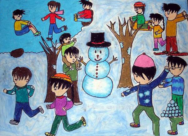 儿童画快乐的冬天
