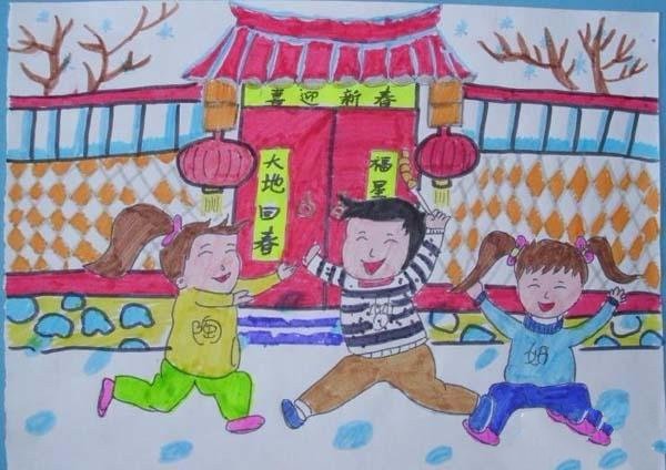 喜庆的春节儿童画图片