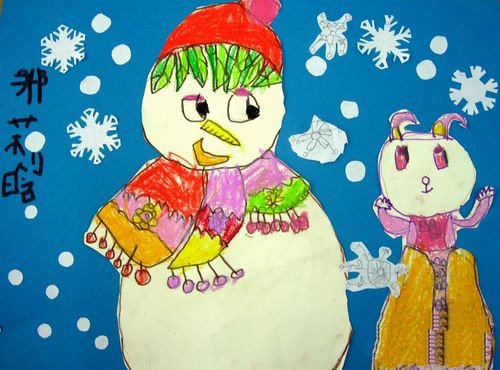 关于冬天的儿童画-我堆的小雪人