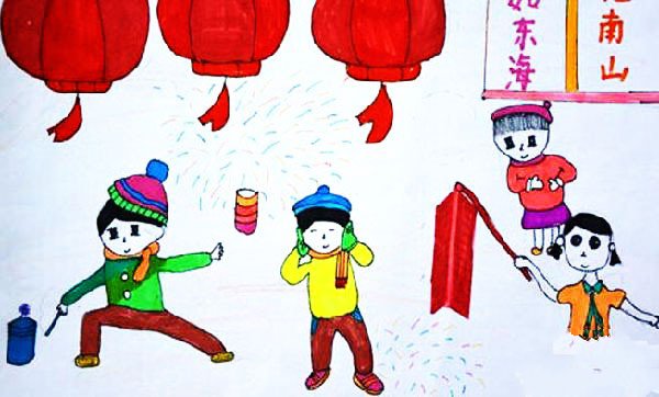 2017年鸡年春节的儿童画作品欣赏