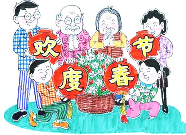 2017关于欢度春节儿童画的作品