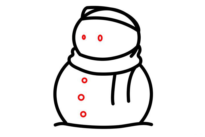 8.用小圆圈画出雪人的眼睛和衣扣。