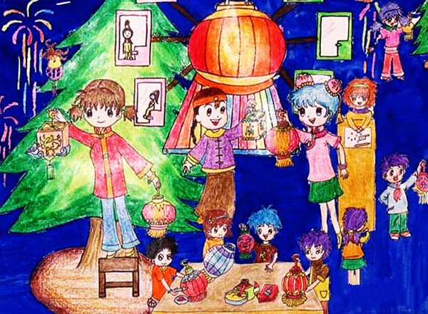 2017关于欢度春节儿童画的作品