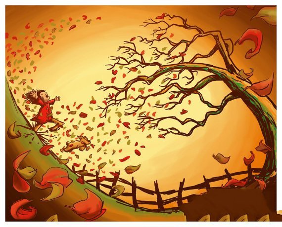 秋天的落叶水彩画图片在线欣赏