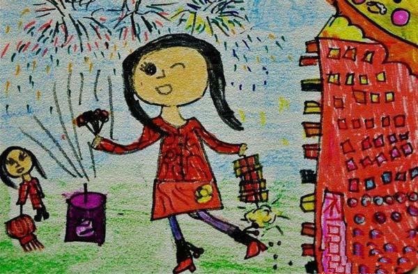 春节放鞭炮儿童画画图片