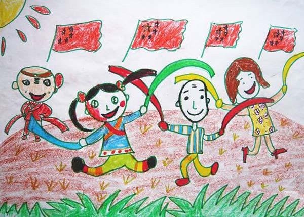 儿童国庆节图画作品：载歌载舞庆国庆