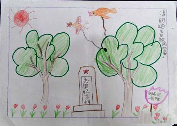 一年级清明节儿童画：清明踏青放风筝