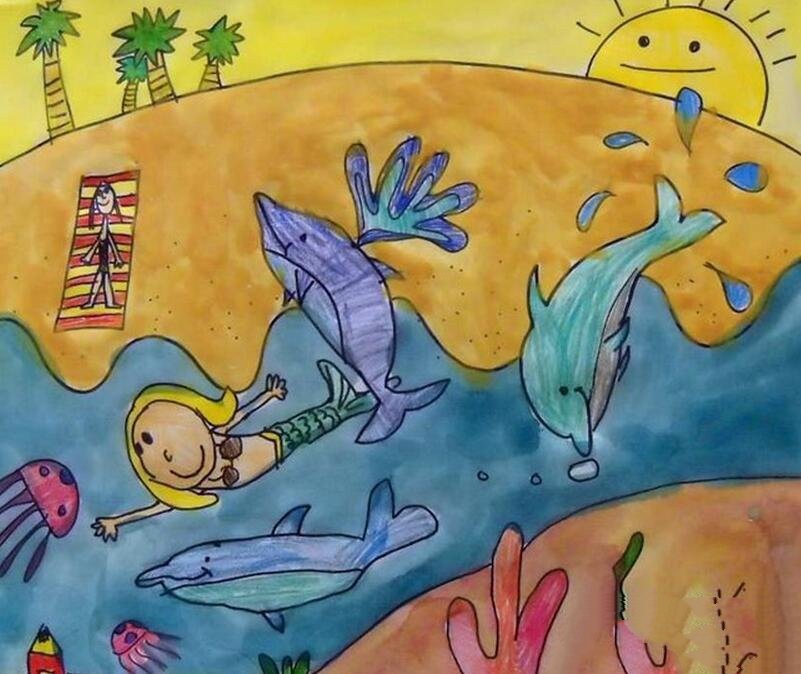 海豚和美人鱼海底世界画画图片分享