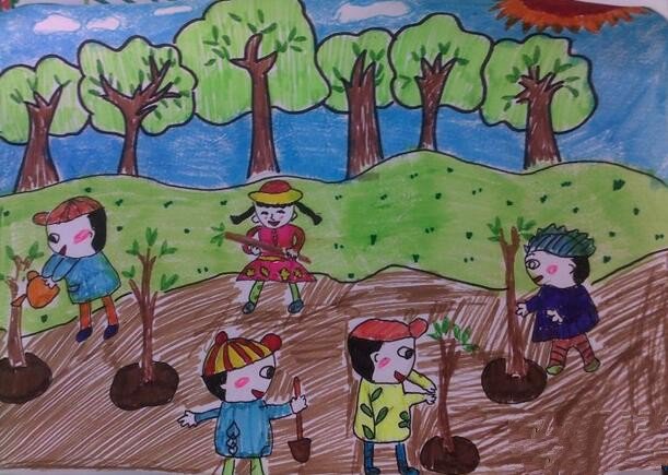 儿童植树节主题绘画之我们的植树节