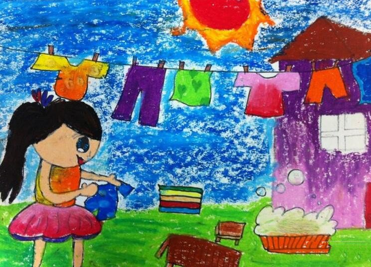 快乐晾衣记二年级五一节绘画图片分享
