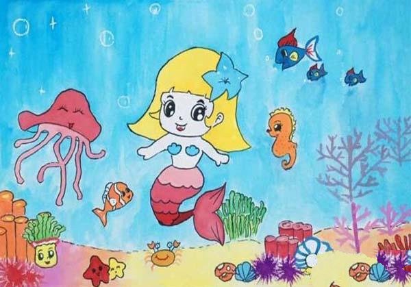 卡通海底世界儿童画：美人鱼