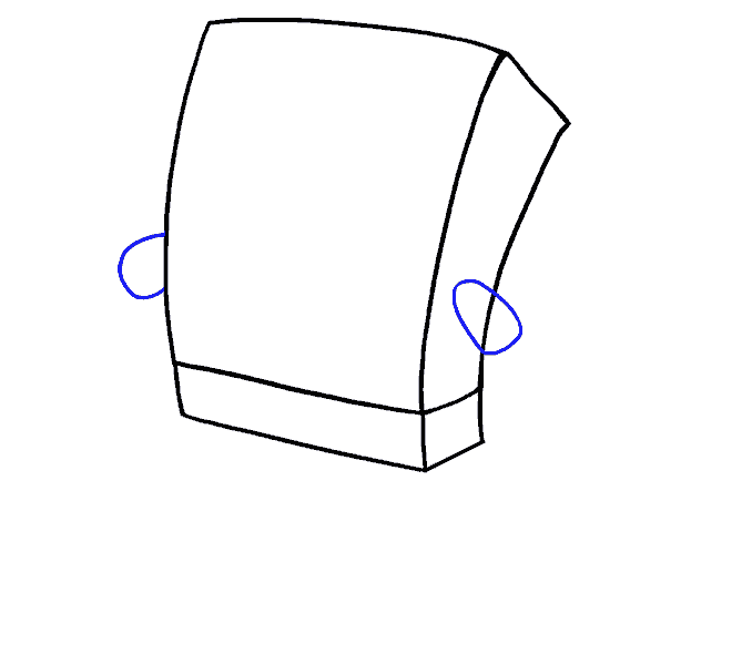 第3步：在矩形的左右两边各画一个不规则的椭圆形状，这将形成海绵宝宝的手臂。