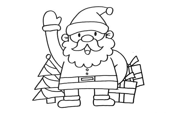 4.在背景中我要画出圣诞树和很多礼物，让画面的圣诞气氛更加的浓重。