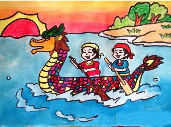 端午节风俗儿童画水彩画图片