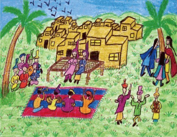 端午节赛龙舟儿童画-载歌载舞的端午节