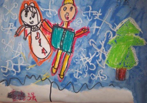 冬天下雪的儿童画-假如我会飞