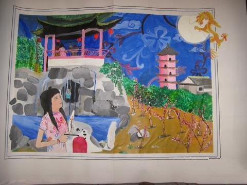 天涯共此时，中秋节国外华侨儿童画
