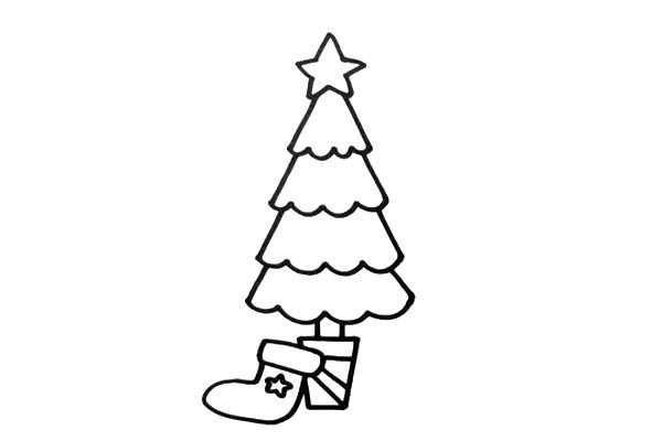 3. 在树下画一个袜子，这是用来装礼物的。