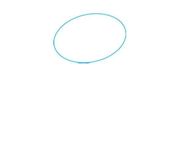 1、先画一个椭圆形。这将勾勒出史努比的头。