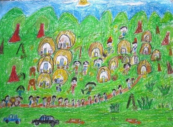 幼儿清明节儿童画作品：扫墓的人们