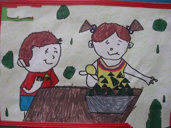 幼儿园端午节儿童画图片:吃粽子