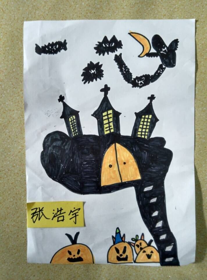 万圣节蝙蝠儿童画,万圣节比赛绘画图片