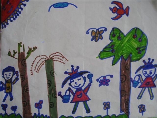 大班绘画植树节图片-我与小树共成长
