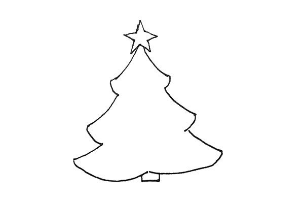 第三步：接着用弧线将它们连接起来，形成圣诞树的外形。