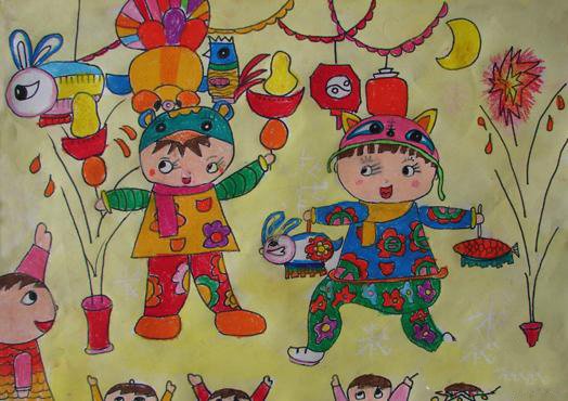 儿童画热闹的春节