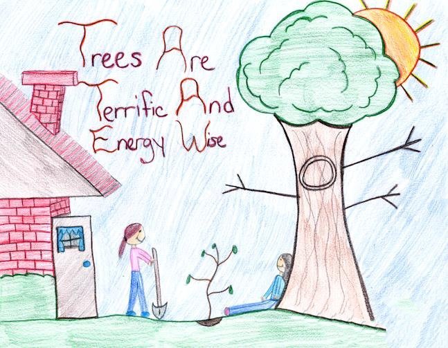 简单的植树节绘画作品之种树的小姐妹